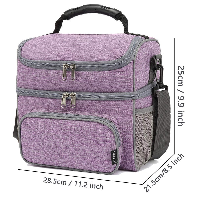 FlowFly Double Layer Cooler Insulated Lunch Bag Adult Lunch Box Large Tote Bag for Men, Women, With Adjustable Strap,Front Pocket and Dual Large Mesh Side Pockets,Purple - Image 3